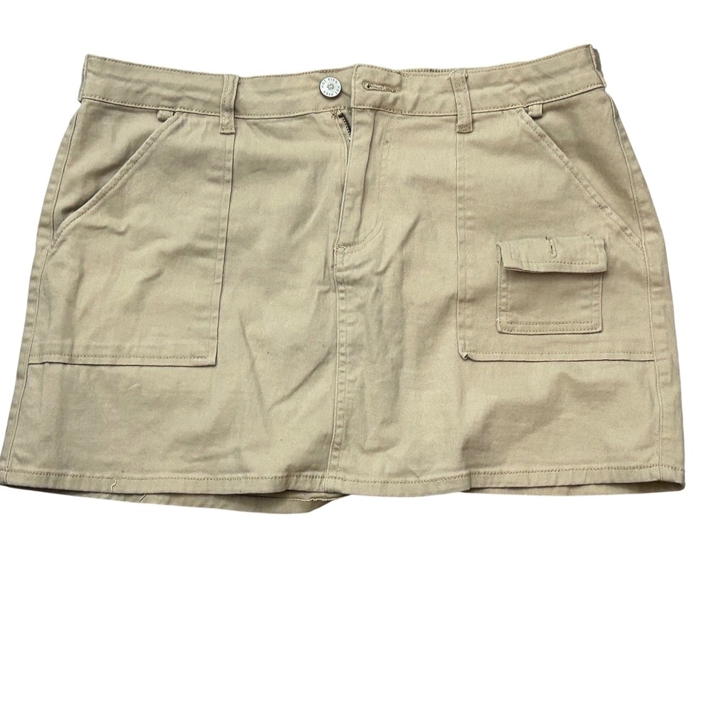 Khaki Cargo Mini Skirt Utility Pocket Y2K Juniors Size 13 Tan Streetwear